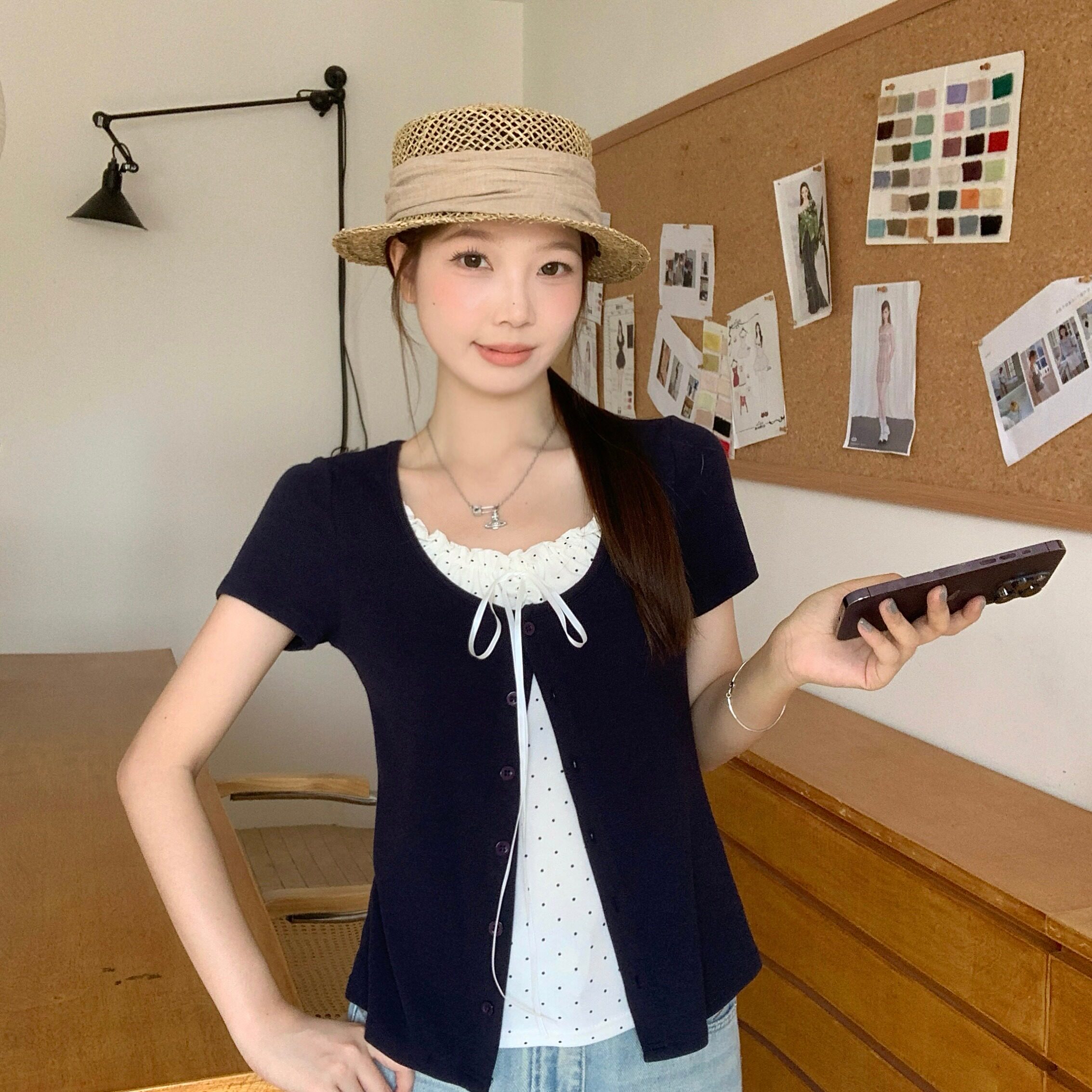 无品牌蕾丝纯棉短袖上衣舒适凉感