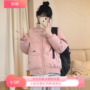 冬季实拍立领纯色长袖字母印花情侣款拉链梭织棉衣羽绒服外套女装