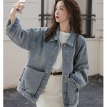 秋冬季实拍韩版宽松设计感长袖洋气宽松夹克上衣休闲牛仔外套女装