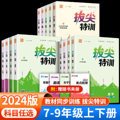 2024版拔尖特训七年级八九年级下册语文数学英语物理化学人教版初中教材同步练习册初一二三必刷题课时作业本课堂训练测试卷题zj