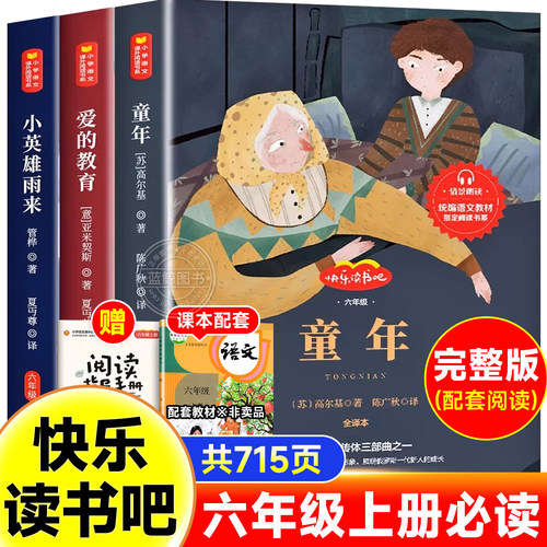 全套3册童年六年级上册必读课外书快乐读书吧爱的教育小英雄雨来经典儿童文学读物原著完整正版老师推荐6上小学生必读阅读课外书目