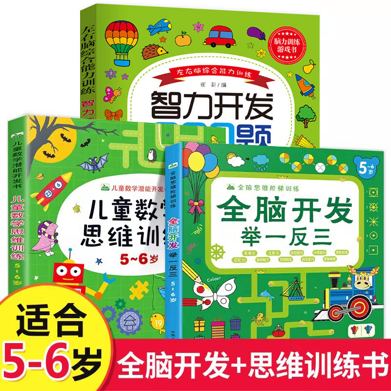 全套3册5-6岁儿童思维训练书籍左右脑智力开发全脑开发举一反三阶梯数学潜能开发全书幼儿园教材用书大班绘本益智趣味游戏图书CF