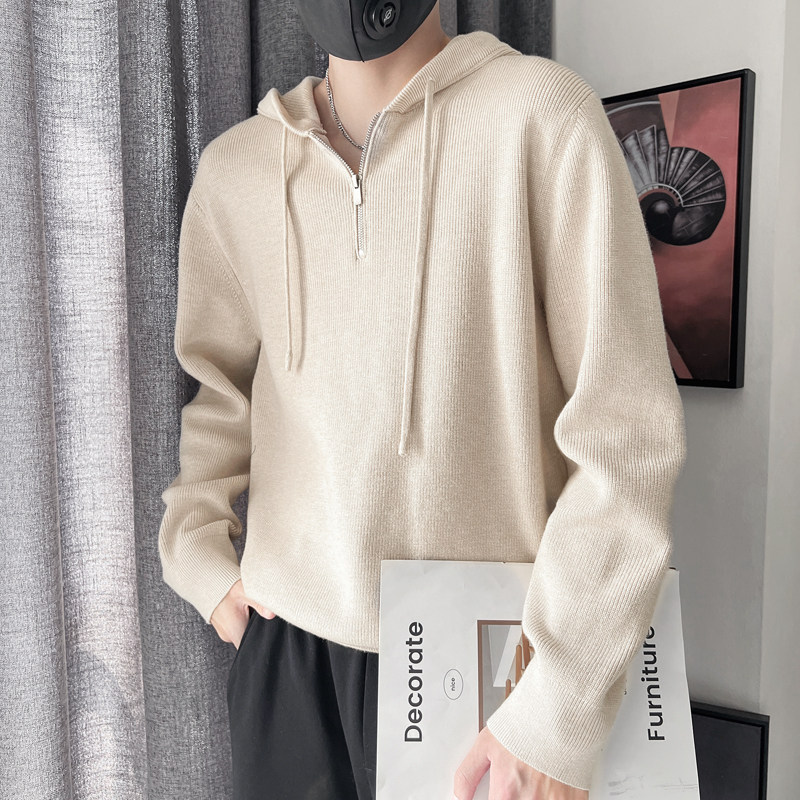 E237-P98控138设计高级感百搭套头连帽纯色男士针织羊毛衫米，男装针织衫/毛衣，电商A208