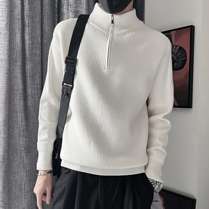 E203B-P88控118 秋冬男套头保暖简约设计高级感复古毛衣针织衫 白图片