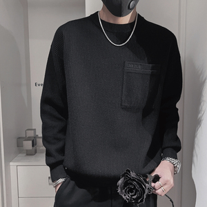 E257-P98控138 设计高级感百搭男士纯色针织羊毛衫打底简约毛衣黑图片