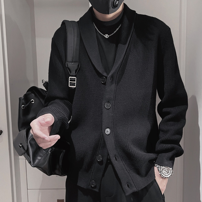 E239-P118控158设计高级感百搭针织羊毛衫纽扣款男士开衫毛衣黑，男装针织衫/毛衣，电商A208