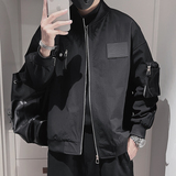 WT23-P108控148美式棒球服休闲纯色设计高级感世行色块夹克外套黑，男装夹克，电商A208