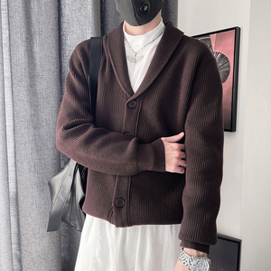 E239-P118控158 设计高级感百搭针织羊毛衫纽扣款男士开衫毛衣 黑图片