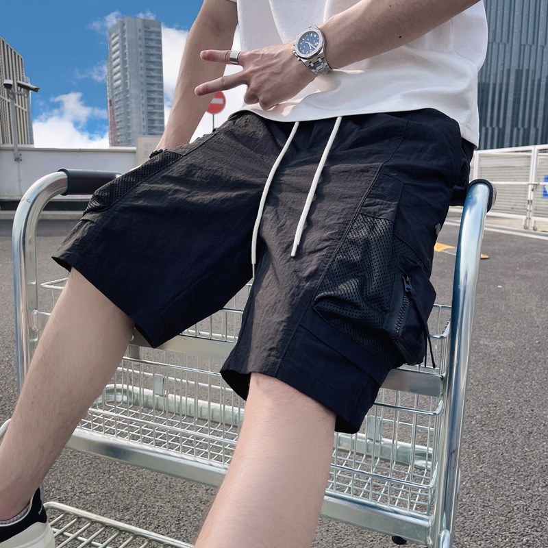 D107-P49控79夏季男士设计高级感休闲网面口袋百搭休闲工装裤黑,男装工装外套,电商A208