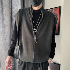 E235-特P88控118 设计高级感保暖百搭打底背心男士羊毛针织衫 黑图片