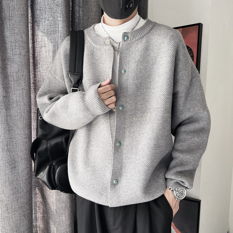 E238-P88控118百搭纯色针织羊毛衫设计纽扣款男士高级感毛衣灰,男装针织衫/毛衣,电商A208