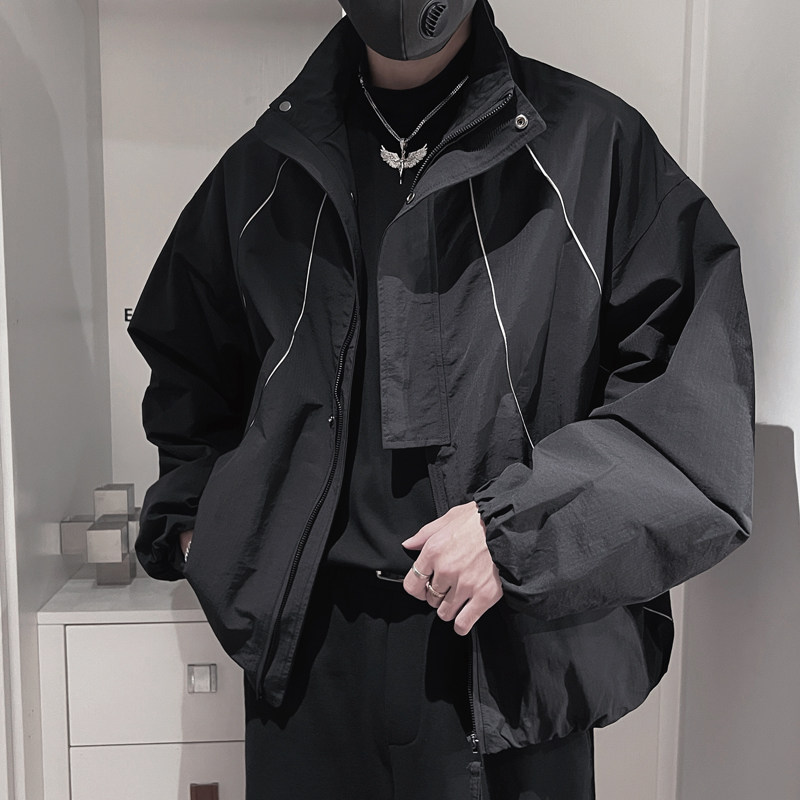 WT31A-特P118控158反光机能风拉链外套夹克立领时尚休闲外套咖,男装夹克,电商A208