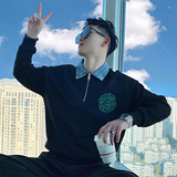 W228-P78控108长袖上衣套头拉链牛仔领印花图案休闲卫衣男黑，商品下架区，电商A208