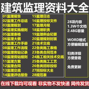 监理资料大全建筑工程报告表格总结范例平行检验土建监理旁站记录