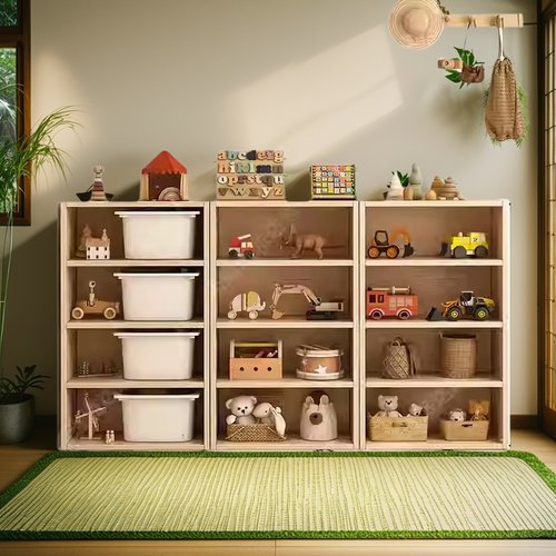 儿童松木实木格子柜落地矮柜收纳图书杂志柜玩具柜学生教室书柜