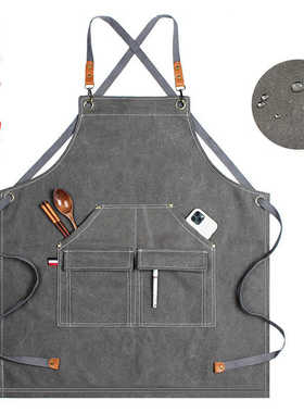 加厚帆布围裙防水防油定制印logo咖啡店餐厅手工美甲画廊工作服