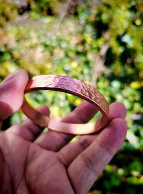 实心纯铜红铜紫铜手镯手工加厚男女情侣款锤纹时尚镯子