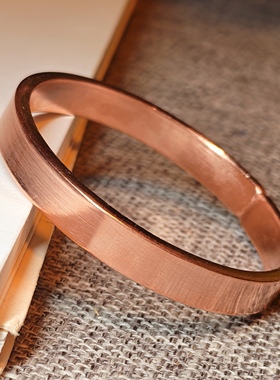纯铜手镯男女款情侣红铜紫铜纯手工打造铜镯子平面光面简约风格