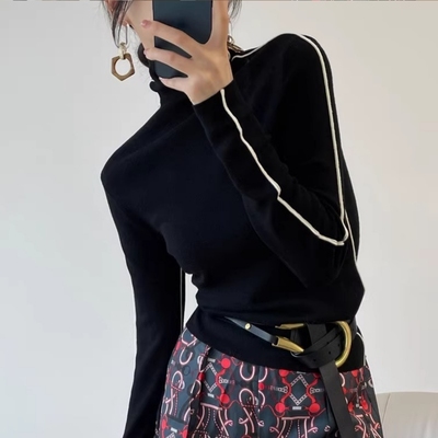 法式高级感条纹高领针织打底衫