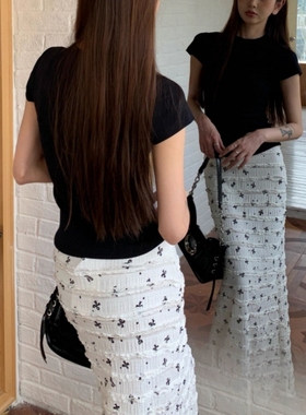 法式纯欲蕾丝碎花蝴蝶结鱼尾半身裙女春秋内搭夏季修身包臀长裙子