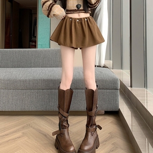 法式复古毛呢蓬蓬半身裙女早春秋季外穿内搭高腰a字伞裙短裙裤子