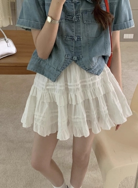 法式百褶裙芭蕾风白色半身裙女春秋内搭夏季外穿蛋糕蓬蓬a字短裙