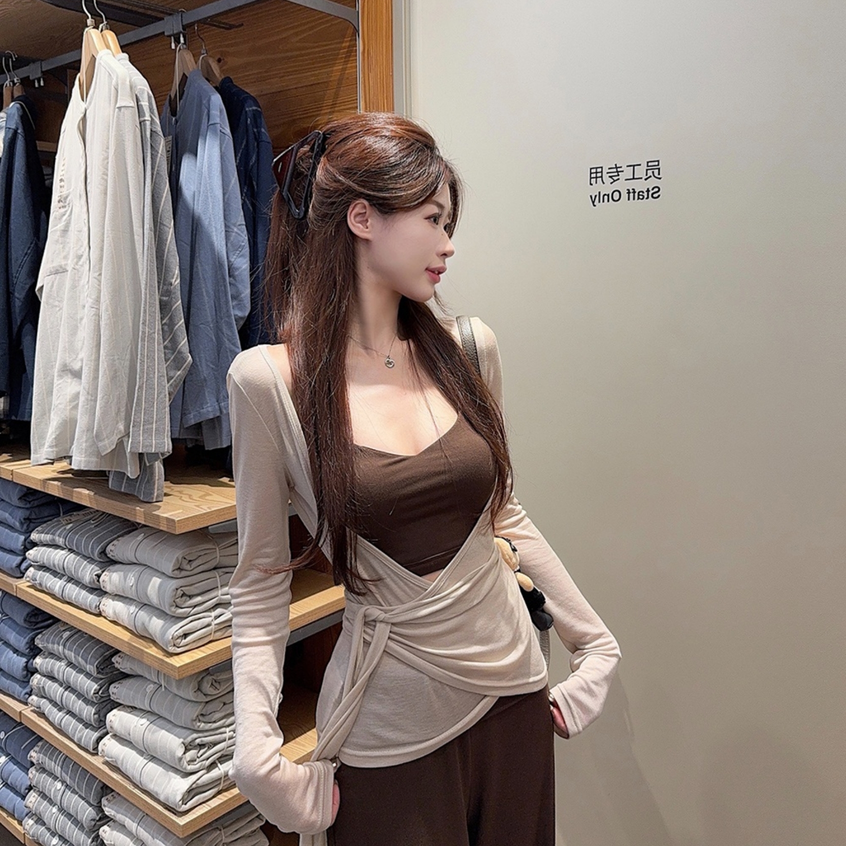 韩系绑带开衫休闲外套女两件套装