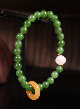惹石和田玉籽料碧玉圆珠多宝手链