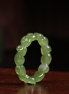 和田碧玉18mm卷草纹苏工戒指