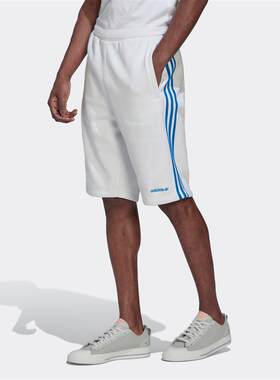 adidas三叶草男子薄绒热身篮球训练运动休闲短裤 绒面短裤HC7139