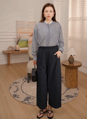 春夏立领竖条纹宽松显瘦女衬衫