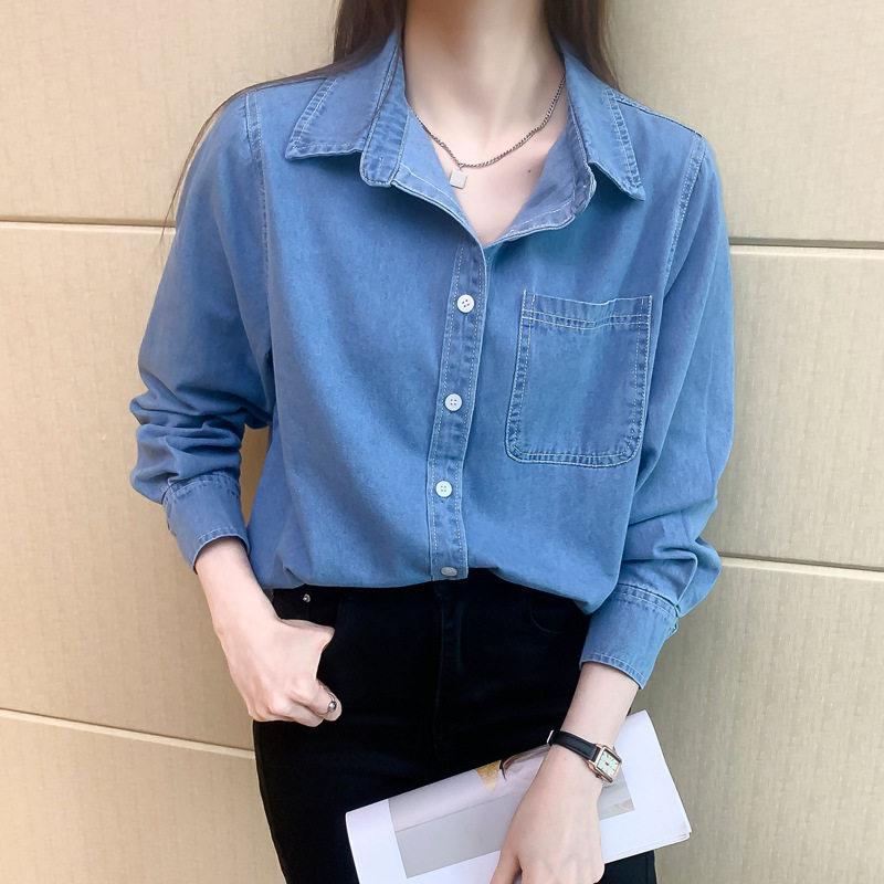 欧洲站纯棉牛仔衬衫女秋冬2025新款高级感叠穿时尚洋派蓝色外套潮