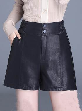 潮牌秋冬新款海宁真皮皮裤女短裤高腰宽松阔腿a字外穿绵羊皮靴裤