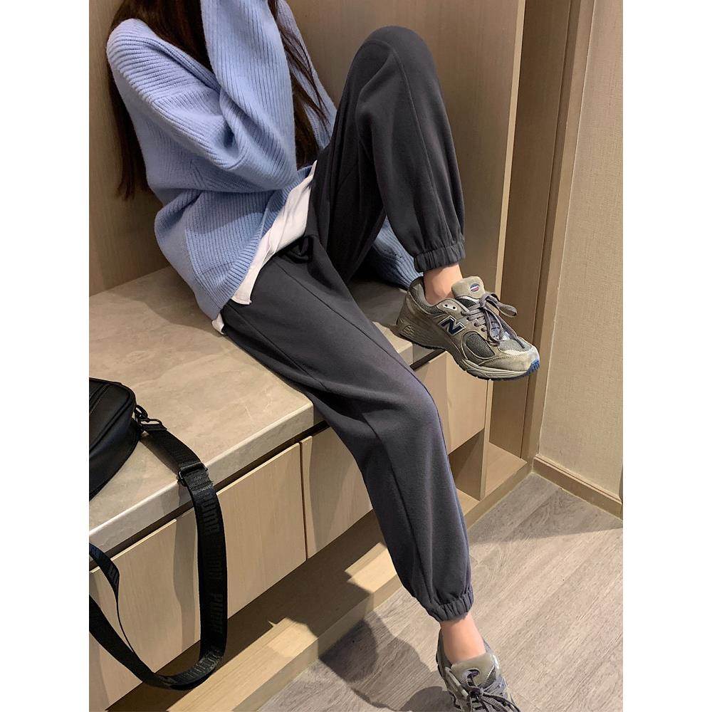 韩国束脚运动裤女春秋2025新款深灰色小个子显瘦休闲哈伦卫裤冬潮