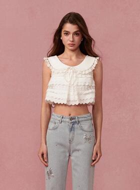 ROCHAROMA 原创设计夏季新款法式公主轻纱蕾丝花边女士背心上衣