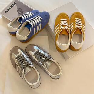 传祺女鞋~小黄鞋蓝色银色阿甘鞋美式真皮复古德训鞋女2025新款春