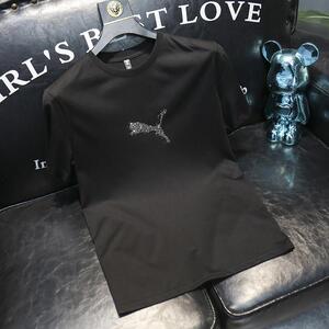 欧洲站~潮牌烫钻！短袖T恤男2024夏季衣服丝光棉修身大码半袖男