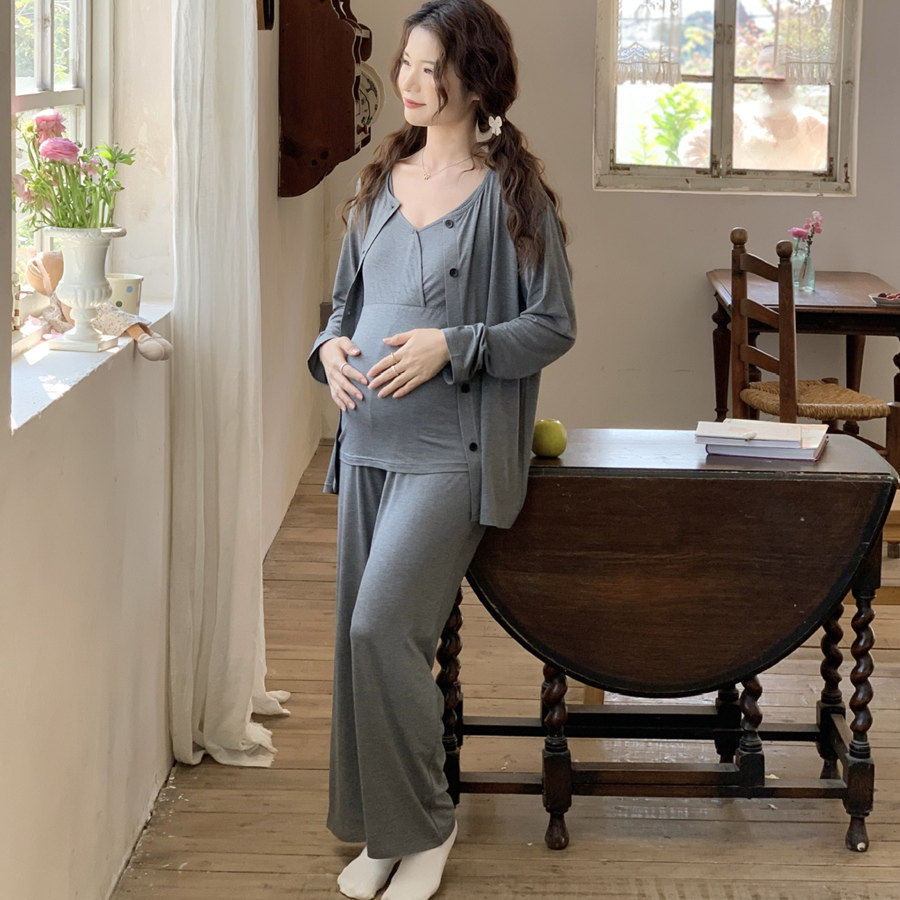 带胸垫孕妇三件套哺乳月子服喂奶