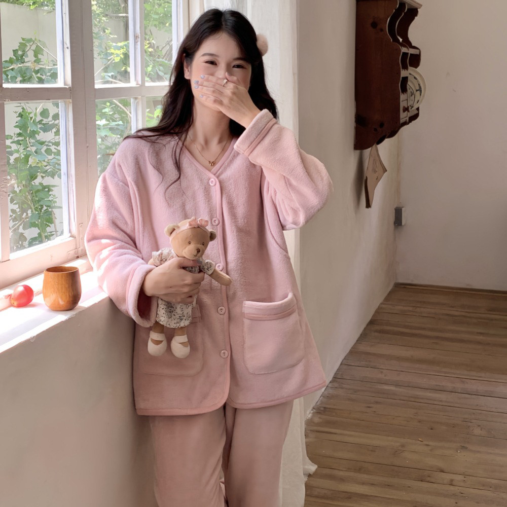 秋冬暖绒月子服产后哺乳保暖套装