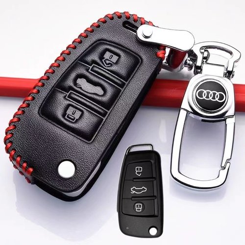 适用奥迪Q3钥匙套Q2L/A3/A1老款Q7/Q5/TT/A6L折叠真皮钥匙包男扣