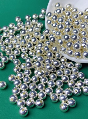 s999足银纯银珠子隔珠光面圆珠散珠diy银饰手链戒指项链材料配件