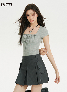 VIAPITTI设计感腰部镂空拼接T恤连衣裙女夏季中长款收腰西装裙子