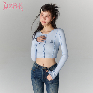 VIAPITTI卷卷系列波浪边长袖T恤辣妹夏季新款修身设计感内搭上衣