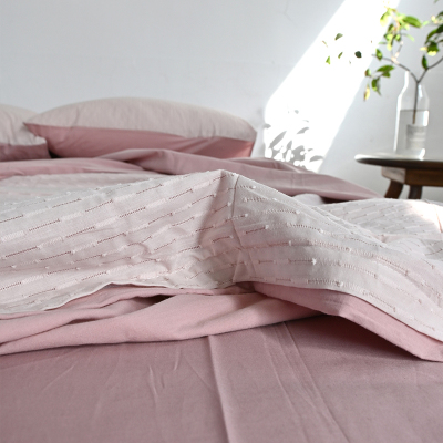 极简高级感 轻奢纯棉剪花棉床单被套枕套纯色单人双人被套三件套