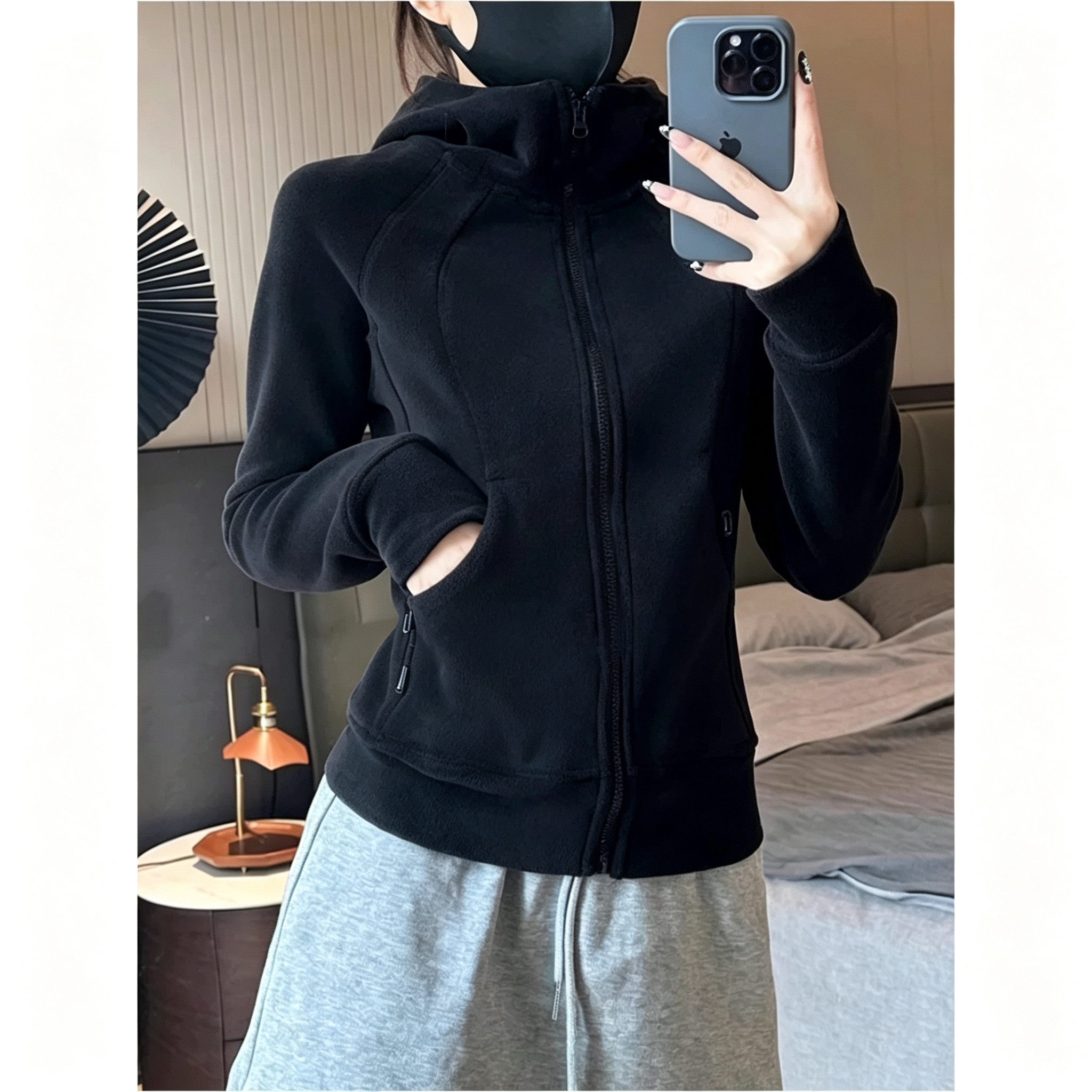 lulu家米白色加绒卫衣女2026新款春秋冬季拉链长袖上衣开衫外套女