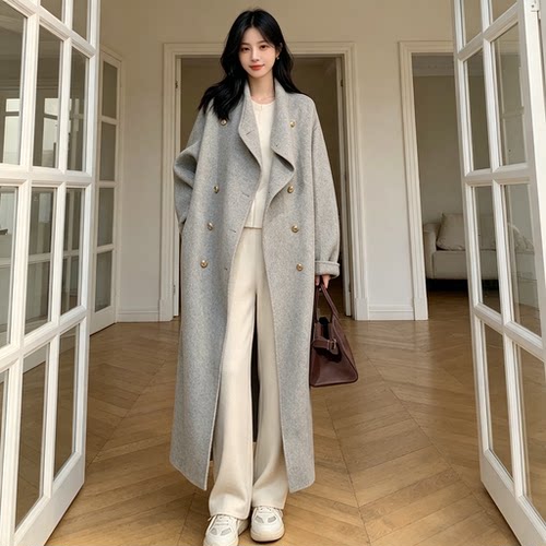 法式小香风西装领双排扣呢外套女