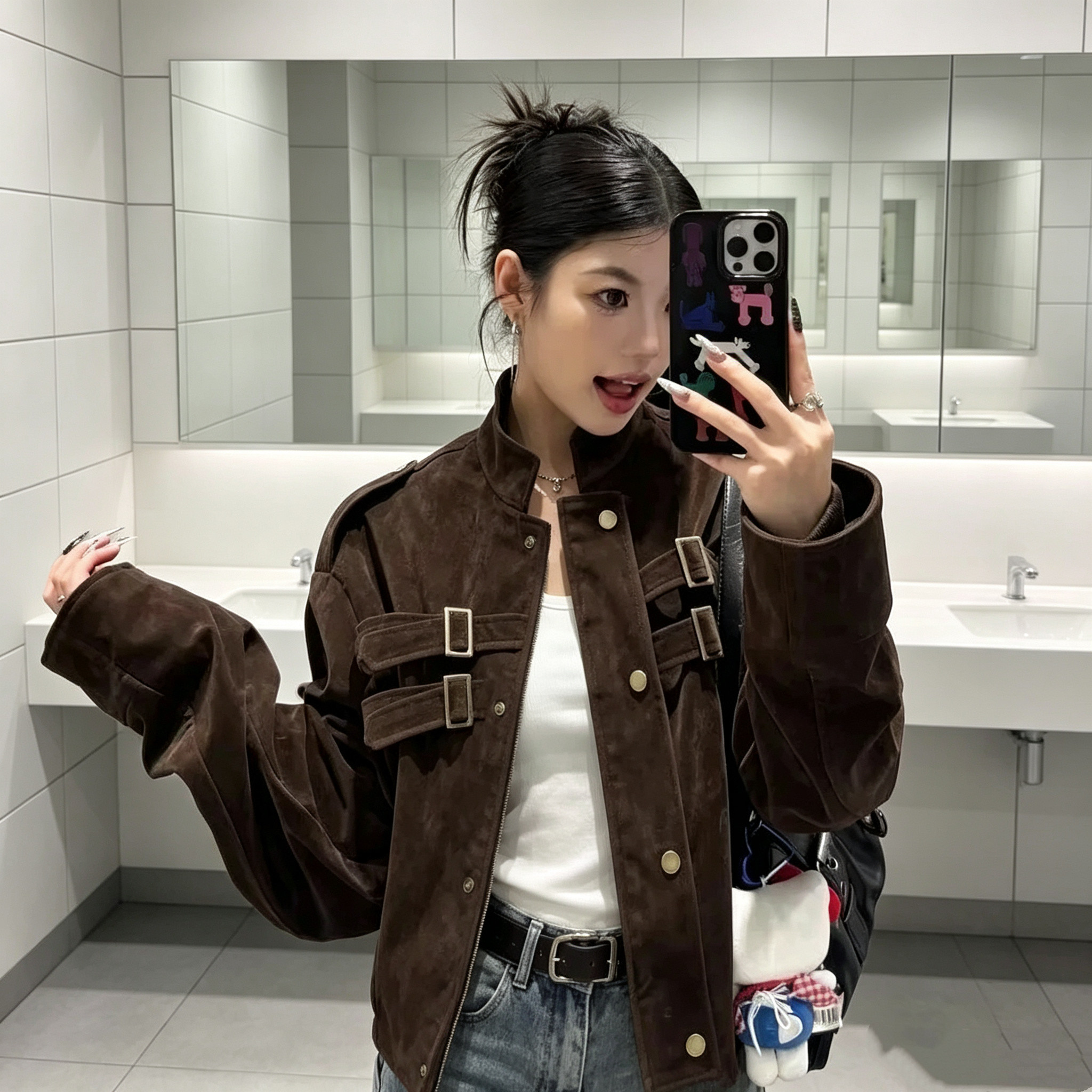 鹿皮绒外套女短款夹克春秋2026新款韩版高级感宽松小个子上衣外穿