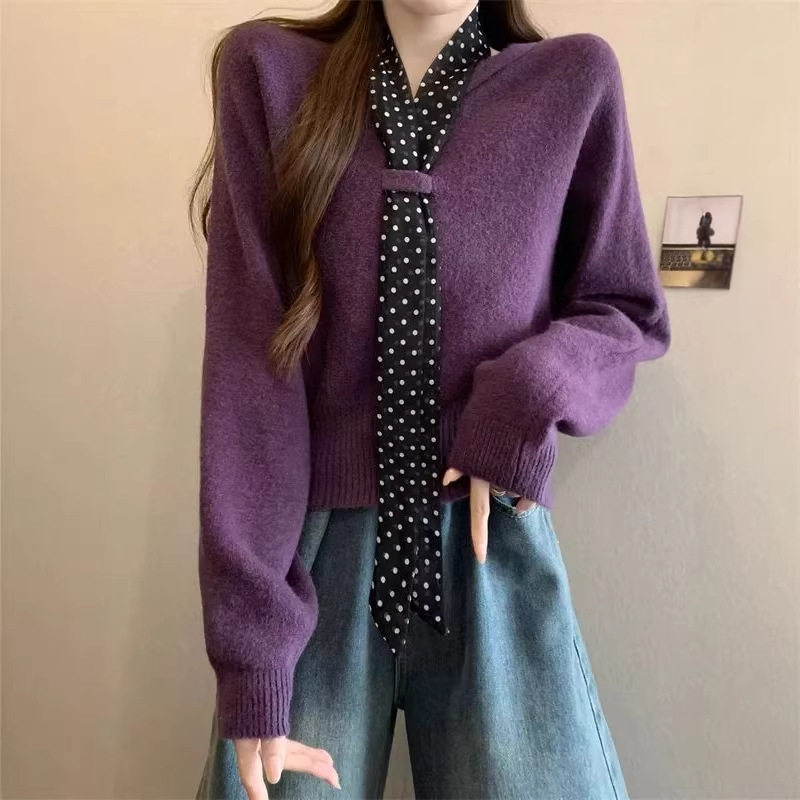 紫色毛衣女2026秋冬新款爆款内搭长袖针织上衣女打底衫可外穿套头