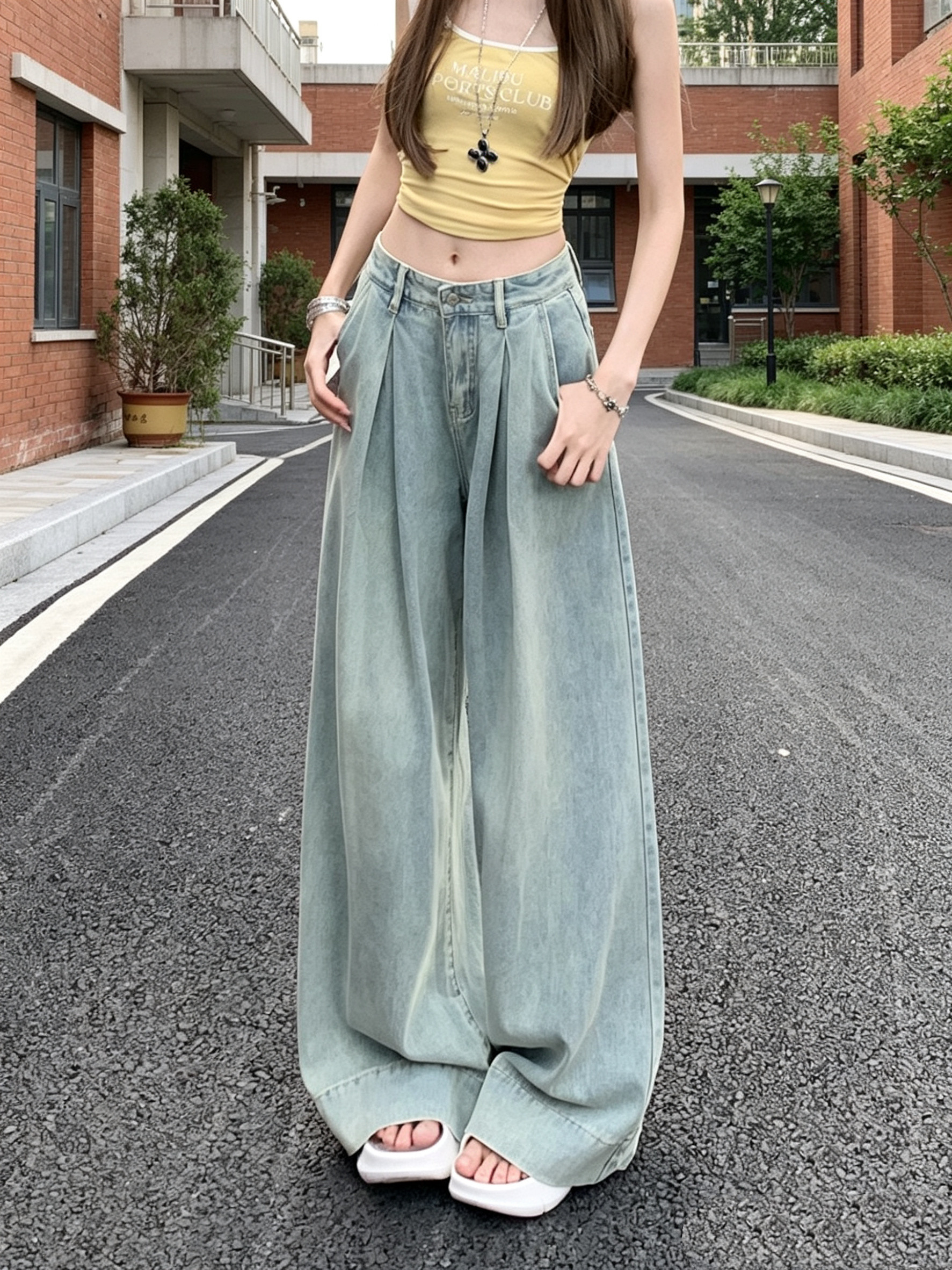 2026新款美式复古阔腿裤女夏季高腰垂感直筒慵懒凉凉小个子休闲裤
