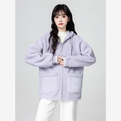紫色摇粒绒连帽外套女款